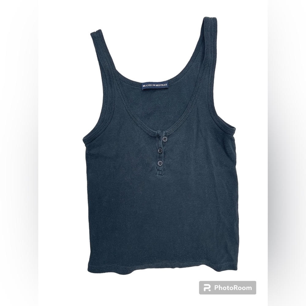 Classic Brandy Melville basic sleeveless Henley tank top Black S